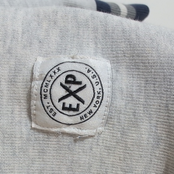 Express Pullover Hoodie Men’s Small Heather Gray Navy Fleece Sweatshirt. - Picture 3 of 9